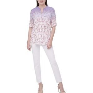 Calvin Klein Woman Mother's Day Ombre Floral Print Crew Roll Sleeves Size 1X